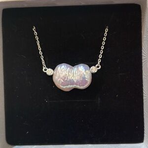 White Freshwater Pearl Necklace On 925 Sterling Silver With CZ